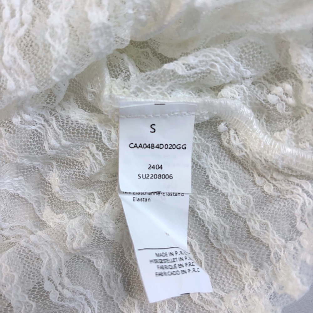 Popvil White Lace Ruched Swim Cover Up Top Short Sleeve Sheer Floral Small New - Picture 11 of 13